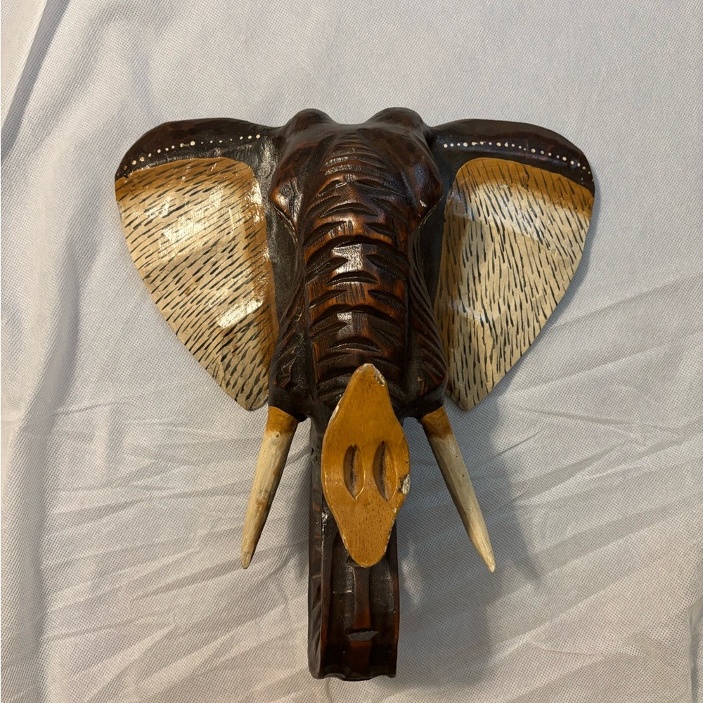Handcrafted Elephant Wall Decor in Brown and Tan